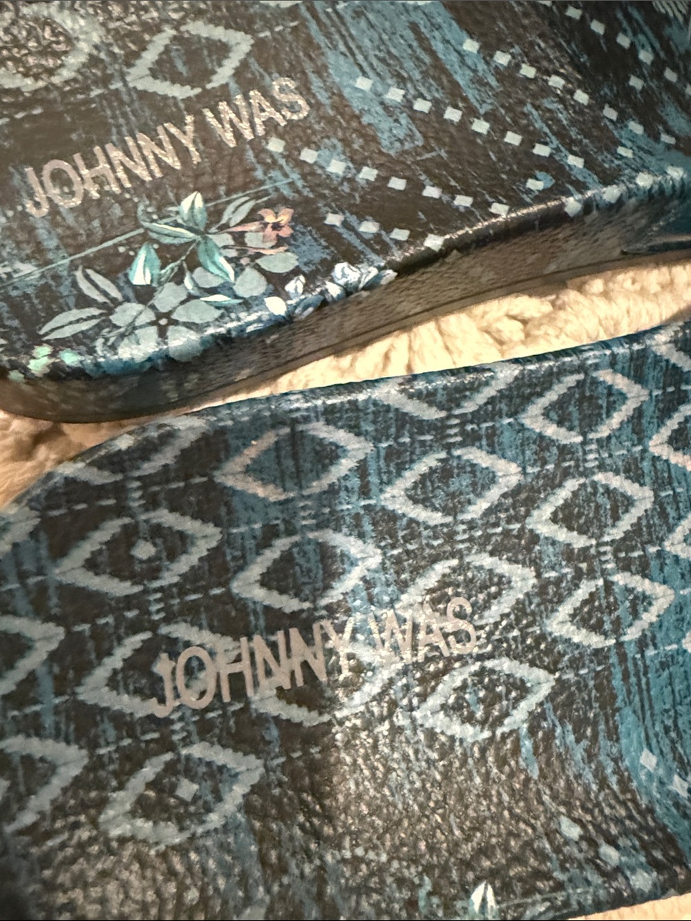 Johnny Was Teal Ciaga Floral Slide Sandals with Yellow and Red Blooms - Picture 3 of 4